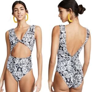Beth Richards Floral Cutout Twist One Piece Swimsuit Size Large Preppy Resort